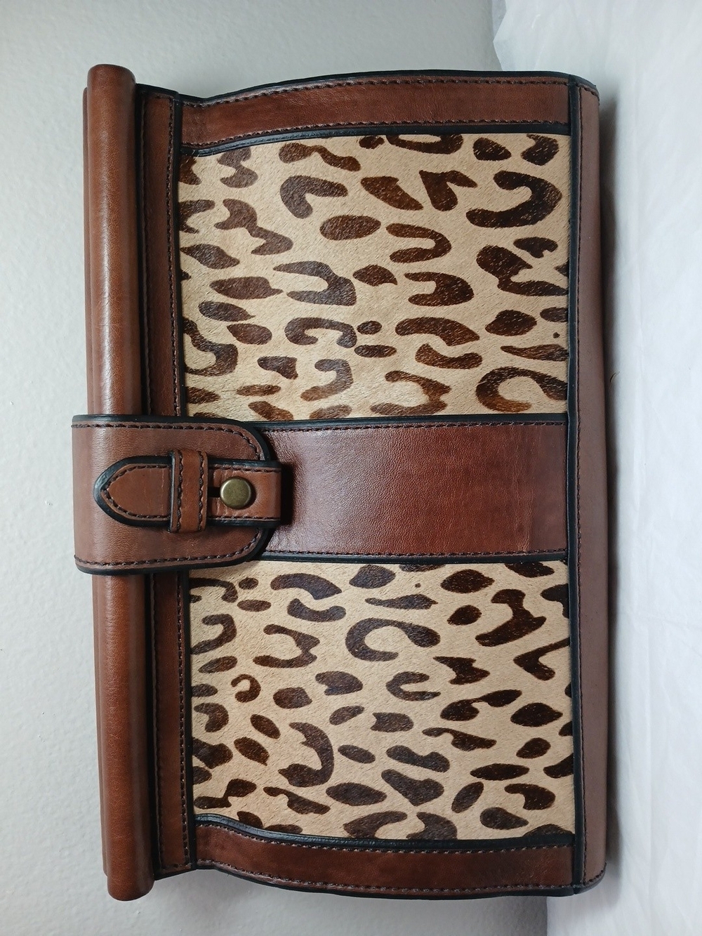 Fossil Brown Leather & Leopard Print Clutch - Picture 2 of 16